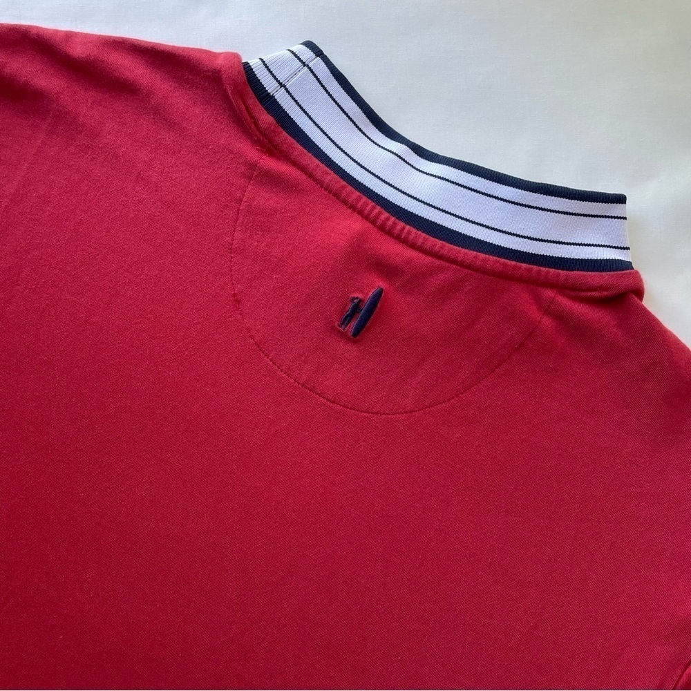 Johnnie-O Malibu Red Short Sleeve Shirt with Striped Collar Size M